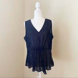 Chelsea28 Polka Dot Velvet Peplum Sleeveless Black Top NEW - Large